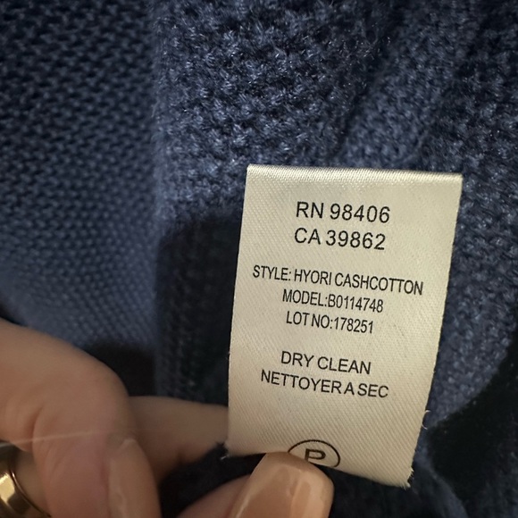 Theory Hyori Cashcotton Waffle Knit Cardigan Cashmere Blend Large Navy Blue EUC - Picture 3 of 8